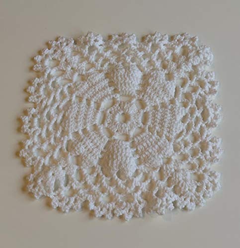 ATELIE ALAIA Manteles individuales de algodón de ganchillo hechos a mano, de Punto de Ganchillo, cuadrado, blanco, 25 cm