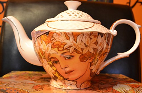 Atelier Harmony Alfons Mucha - Juego de café (3 piezas, porcelana), diseño de flores