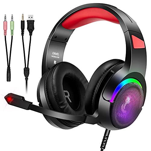 Auriculares para PS5 para PS4, con micrófono, PC, Xbox One, portátil, sonido envolvente mediante cancelación de ruido de oído, con luces LED y control de volumen para smartphone, ordenador,Switch