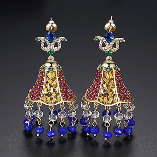 Banemi Pendientes Mujer, Pendientes Bisuteria Mujer Campanas Azul Cubic Zirconia Cobre Poste con Fricción Espalda Pendientes Colgantes Regalo para Esposa