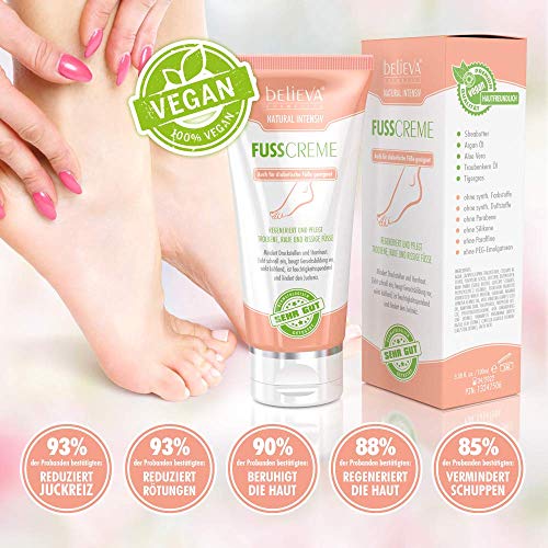 Believa Natural Intensive Premium Crema de Pies - 100% Vegana Para Pies Contra Callos - Piel Agrietada y Pies secos - Foot Cream 100ml