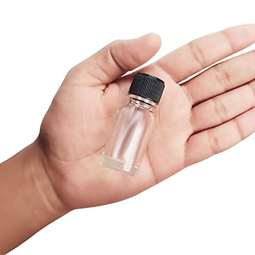 Belle Vous Mini Botellas Cristal Transparente (Pack de 24) 10 ml - Frascos de Vidrio Vacíos Viales para Muestras con Tapa Negra de Rosca – Aceites Esenciales, Manualidades y Regalitos de Bodas