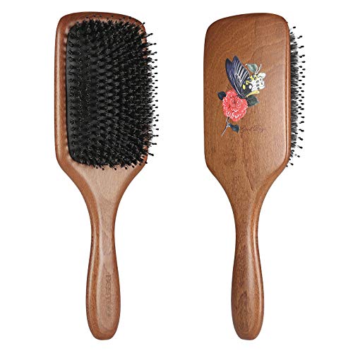 BESTOOL Cepillo de pelo con cerdas de jabalí con alfiler de nylon, uno de los mejores cepillos para el pelo para mujeres, hombres o niños, pelo largo grueso y rizado (paddel)