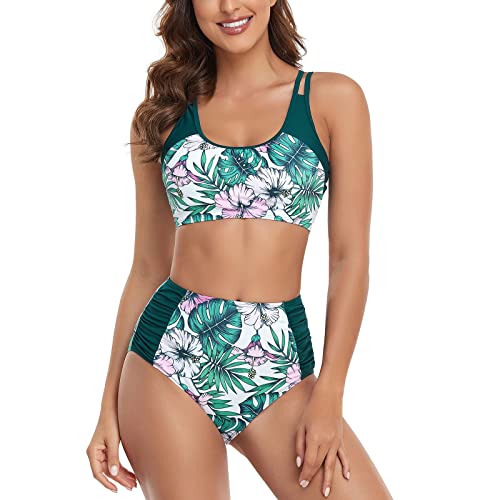 Bikini Top Retro Impresión Mujer Traje de Baño de Dos Piezas Cuello de V Halter Ajustable Bikini Set Cintura Alta Control Abdominal Parte Inferior del Bikini brasileños Tanga bañadores Dividido 2022