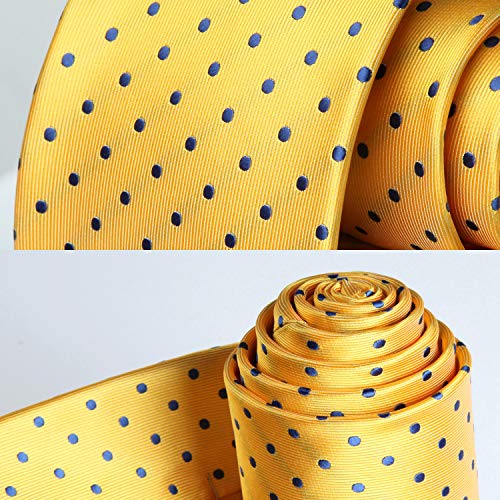 BIYINI Corbatas y Pañuelo Amarillo de Hombre Clásico Polka Dot Modernas Conjunto Corbata de Boda Business Partido