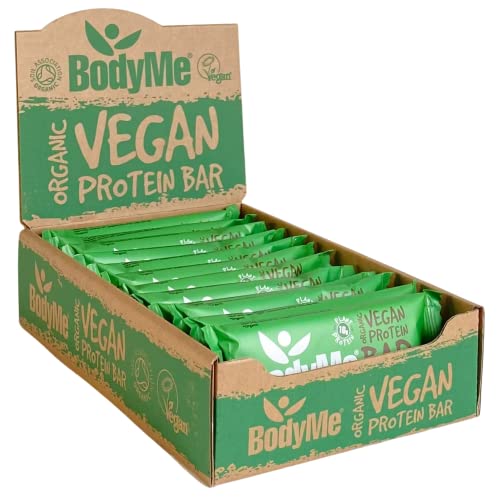 BodyMe Barritas Proteinas Veganas Organica | Crudo Cacao Menta | 12 x 60g Barra Proteina Vegana | Sin Gluten | 16g Proteína Completa | 3 Proteina Vegetal | Aminoacidos Esenciales | Vegan Protein Bar