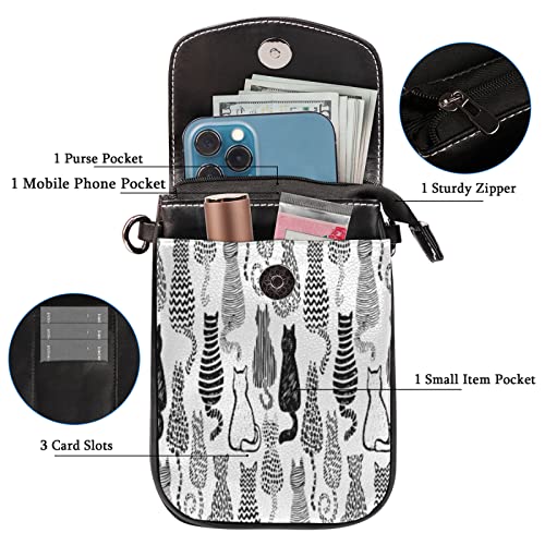 Bolso bandolera pequeño para teléfono celular con estampado de tira de gato animal de 5,1 x 0,8 pulgadas con correa para el hombro para hombres, mujeres y niñas