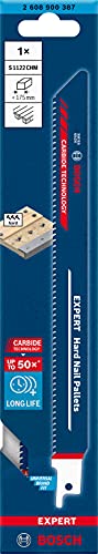 Bosch Professional 1 x Hojas de sierra sable Expert Hard Nail Pallets S 1122 CHM, para Madera con metal duro, Longitud 225 mm, Accesorios Sierra sable