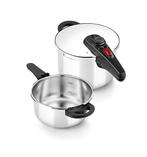 BRA Allure Set dúo de ollas a presión rápida 4+6 litros, acero inoxidable, apta para todo tipo de cocinas, incluido inducción [Amazon Exclusive]