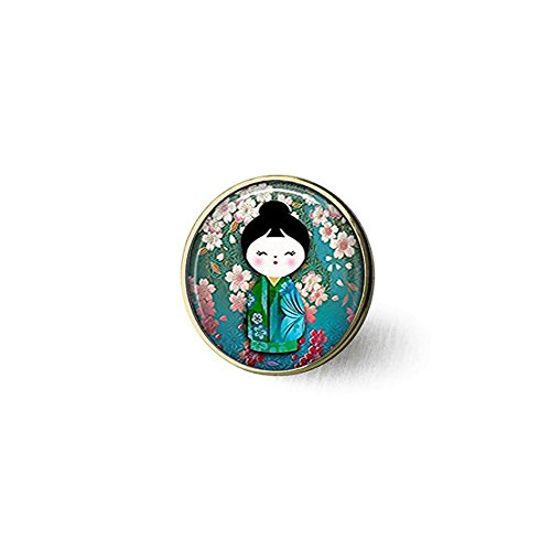 Broche de Kokeshi, broche de Kokeshi, joyería japonesa, dije de muñeca Kokeshi