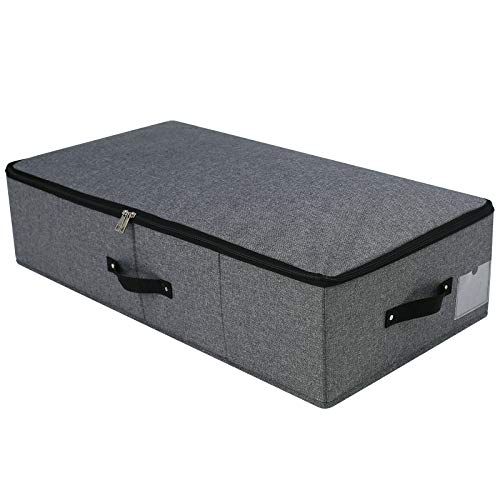 Caja de almacenamiento plegable debajo de la cama con asas, tapa con cremallera, mantas, edredones de ropa, organizador de dormitorio y armario, 74,5 x 38 x 18 cm, negro gris