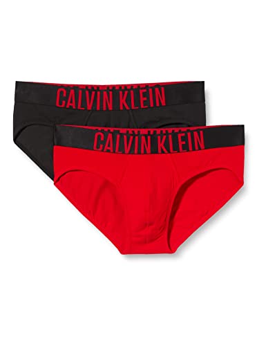 Calvin Klein Hip Brief 2PK Ropa Interior, Black W. Rustic Red/Rustic Red, M para Hombre