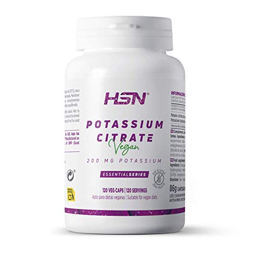 Citrato de Potasio de HSN | 600mg de Potasio Elemental por Dosis Diaria | Potassium Citrate de Alta Concentración | No-GMO, Vegano, Sin Gluten | 120 Cápsulas Vegetales