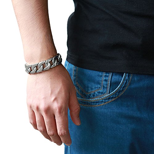 COOLSTEELANDBEYOND Estilo Masculino, Barbozzale Cadena Barbada, Pulsera de Hombre, Brazalete de Acero Inoxidable, Link, Espejo Pulido