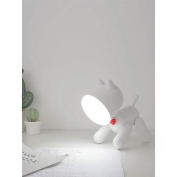 Creative Night Light Table Puppy Lamp Sleep Dormitorio LED Eye Reading Lamp Dormitorio Moda Iluminación Decorativa Dibujos Animados Bebé Niños Niños Regalo,White