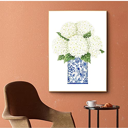 Cuadros Decoracion Gallery Wall Art Picture Poster Trendy Blue and White China Magnolia Hydrangea Prints Chinoiserie Decoración de pared 50x70cm (20x28in) Sin marco