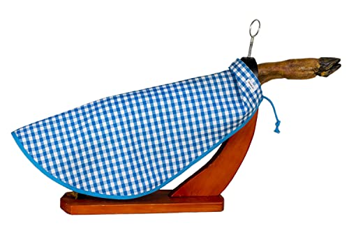 Cubre Jamón Tela de Algodón Estampado Vichy cuadritos Azul, 58 x 52 cm, con forma redondeada - Funda para Jamón o Funda para Paletilla. (Cubre-j-rd-cad-az)