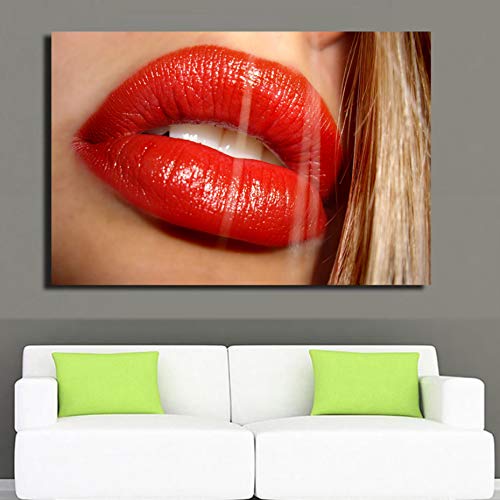 Davide Alisa Pintura de Lienzo Idea de Arte Lienzo de Pared Mujeres Labios Pintura Abstracta Sala de Estar Decoración Obra de Arte de Labios de señora Pintura Moderna Decoración-50cm * 70cm ，Marco