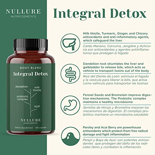 Detox Natural | Proteger el Hígado y Mejorar el Microbioma | Potente Antioxidante - Cardo Mariano + Cúrcuma + Diente de León + Probióticos + Jengibre + Acai + Selenio - 120 cápsulas (2 meses)