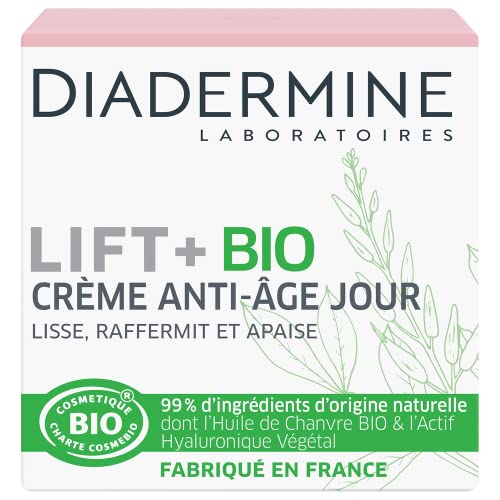 Diadermine Lift+ Crema de Día Bio, Anti Edad, Nutre e Hidrata la Piel, con Aceite de Semilla de Cannabis Bio & Hialurón Vegetal, 50ml