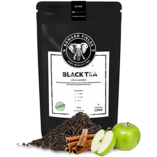 Edward Fields Tea ® - Té negro orgánico a granel con Manzana y Canela. Té bio recolectado a mano con ingredientes naturales y ecológicos, 100 gramos, India.