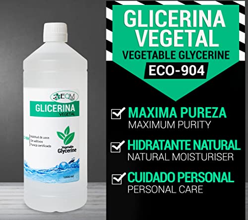 EQM Soluciones Químicas | ECO-904 | 1L | Glicerina Vegetal Líquida | Grado farmacéutico | Hidratante natural cabello y piel | Ideal para jabones, champús, cremas, etc.