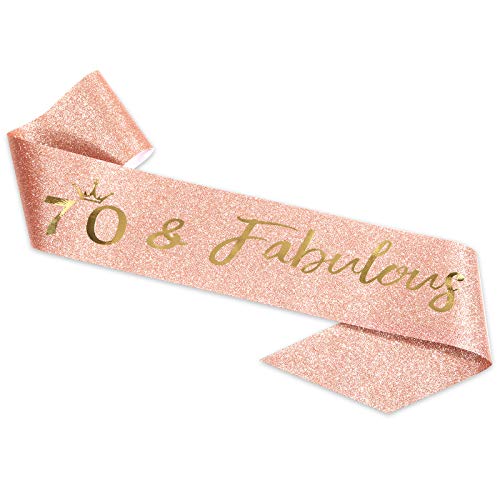 Fajín y tiara de oro rosa para el 70 cumpleaños para mujer, regalos de 70 cumpleaños para felices fiestas de 70 cumpleaños