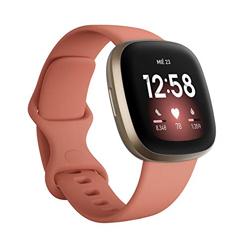 Fitbit Versa 3 - Smartwatch de salud y forma física con GPS integrado, análisis continuo de la frecuencia cardiaca, Alexa integrada y batería de +6 días, Rosa/Dorado