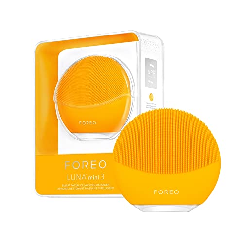 FOREO LUNA mini 3 Sunflower Yellow, cepillo de limpieza facial para todo tipo de pieles, ultra higiénico, modo Glow Boost, 12 intensidades, 400 usos por carga, conexión por app, 2 años de garantía