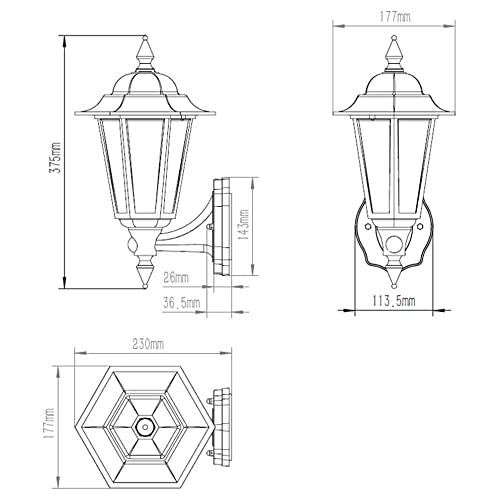 Fotocélula estilo tradicional sensor de pared linterna luz al aire libre - seguridad IP54 atardecer amanecer 8W LED moderno jardín iluminación (negro - linterna completa)