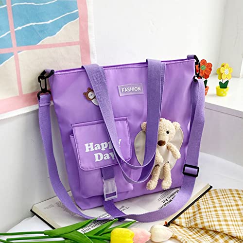 Generic Muñeca Oso Bolsos de Nailon Lindos Bolsos de Hombro Casuales Bolso de Compras de Alta Capacidad portátil práctico Bolso de Mujer japonés Azul