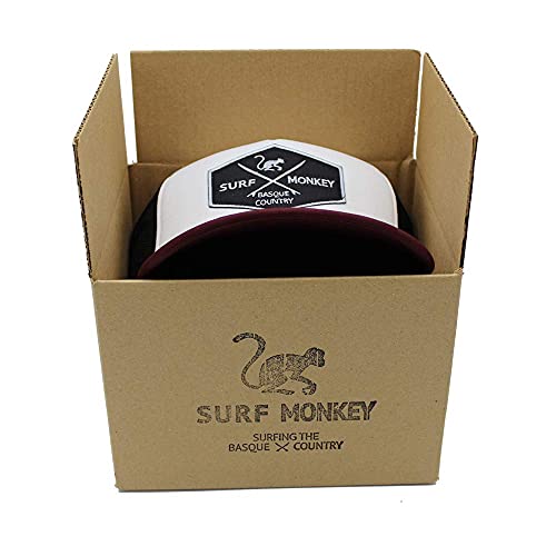 Gorra Tipo Trucker - Visera curvada - talla única - Gorra ajustable Snapback - Parche bordado Surf Monkey - Diseño de 5 paneles con espuma - Envío Gratis - Surfing the Basque Country (Azul / Roja)