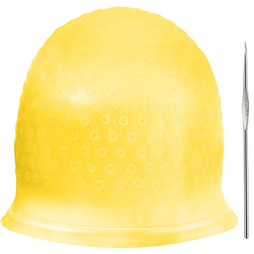 Gorro de Silicona Resaltado Gorro de Cabello Reutilizable Resaltado Gorro de Pelo de Tinte Color de Salón con Ganchos para Mujeres Chicas Teñir el Pelo(Amarillo)