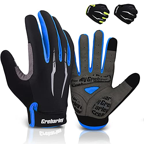 Guantes de Ciclismo Grebarley Guantes de Bicicleta de montaña Guantes de Pantalla táctil con Guantes de Bicicleta Acolchados Que absorben los Golpes para Hombres y Mujeres (Azul, L)