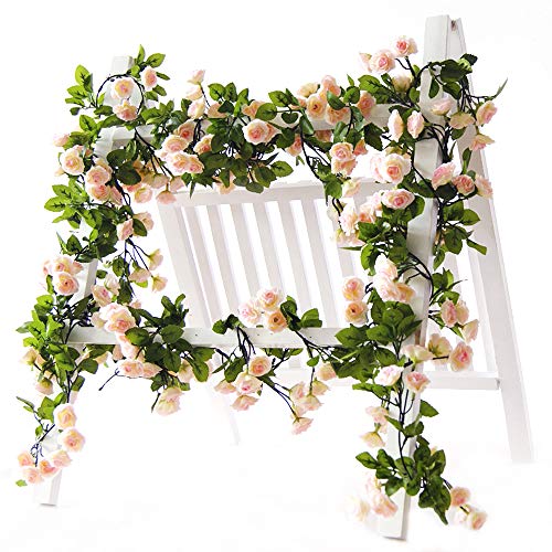 Guirnalda de rosas artificiales, rosas con hojas verdes, 3 unidades, 160 cm de guirnalda de flores para decoración en bodas en casa.