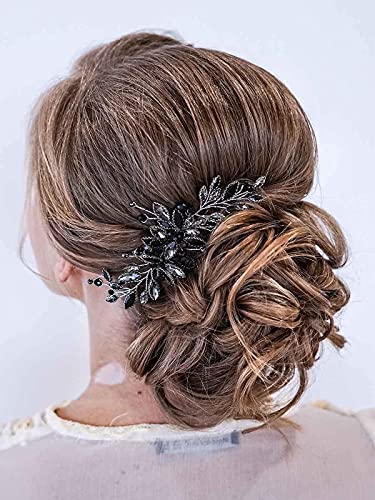 Handcess Novia Peines para el cabello de novia con diamantes de imitación de plata Accesorios para el cabello y tocado para las mujeres (negro)