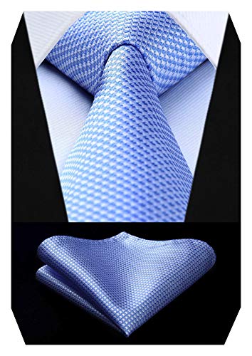 HISDERN Corbatas de Hombre Azul claro y blanco Houndstooth Modernas Boda Elegante Corbata y Pañuelo Conjunto Moda Clásico Corbatas de Business Partido