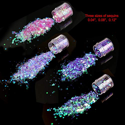 HOWAF 12 Colores Purpurinas Polvo con 2 Piezas Cepillo, Holográficas Brillantes Polvo Lentejuelas for Uñas Cara Cabello Cuerpo, 3D Nail Art Purpurina Manualidades Uñas Glitter Maquillaje Accesorios