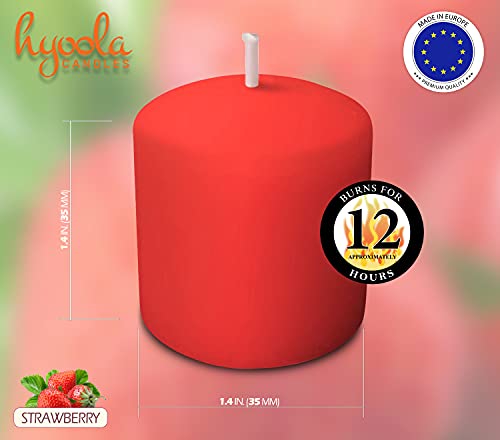 Hyoola Velas Votivas con Perfume - Velas Perfumadas con Aroma a Fresa - Rojo - 12 Horas de Combustión - Pack de 9 Velas Aromáticas - Hechas en Europa