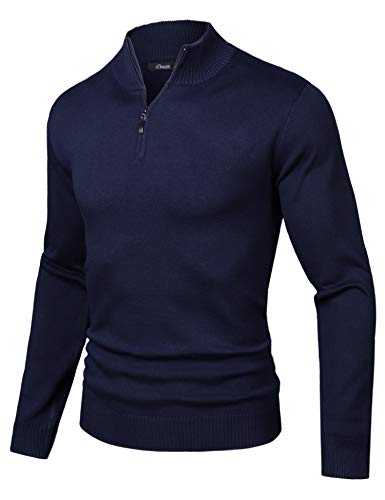 iClosam Jersey Hombre Cuello Cremallera Grueso Esencial Sudadera Sueter Pullover JerséIs Hombre Invierno(Azul Oscuro 1,L)