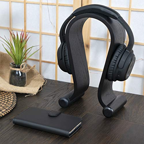 kalibri Soporte de Madera para Auriculares - Base Universal para Cascos Antideslizante - Sujeción Headset diseño en Madera de Roble Negro