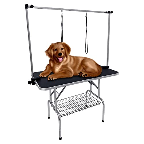 Kalolary 45inch Mesa de Peluqueria Canina Plegable, Mesa de Peluquería para Mascotas, Mesa Aseo Mascotas Mesa de Peluquería para Perros/Gatos(Negro)