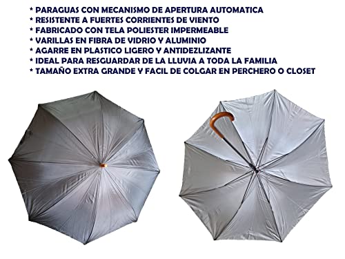 KARNIBAL Paraguas Grande XL Resistente Al Viento, Paraguas Mujer Hombre Negro Extra Grande, Paraguas Antiviento Dama o Caballero, Paraguas Automático Con Varillas Reforzadas, 120cm De Diámetros.