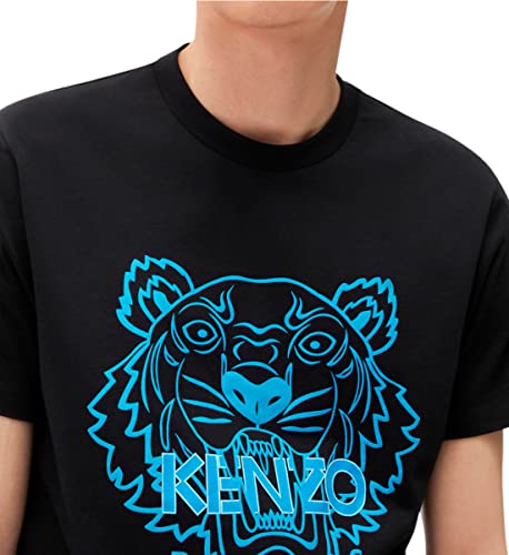 Kenzo Camiseta Tiger para hombre, color negro, tigre azul, 100% algodón, talla ajustada, Negro , M corto