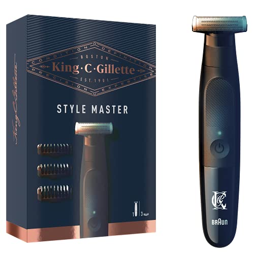 King C Gillette Style Master - Recortadora de barba para hombre, sin cables, para recortar, perfilar y perfeccionar la barba, con hoja 4D y 3 peines de 1, 3 y 5 mm