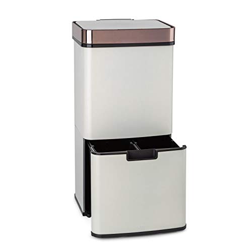 KLARSTEIN Royal Trash - Cubo de Basura con Sensor, Apertura y Cierre automático, 72 L de Volumen en 4 recipientes, Basura y desechos reciclables: 43 y 2 x 12,5 L, Cubo Bio con Tapa: 4 L, Blanco