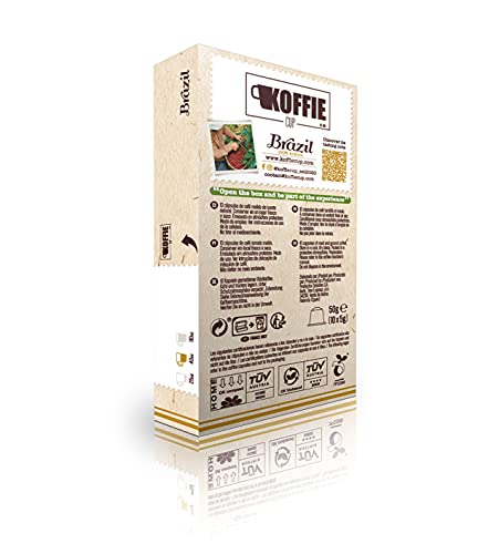 Koffie Cup Brazil 40 Cápsulas compostables de café compatibles con máquinas Nespresso original line. Receta Brazil. Total 40 cápsulas (4x10cáps) koffiecup