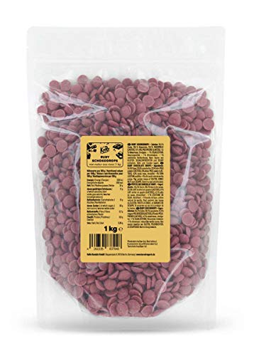 KoRo - Pepitas de chocolate Ruby 1 kg - Mínimo 47,3% de cacao - naturalmente rosa, sin colorantes ni aromas de frutas - Perfecto para repostería y refinamiento