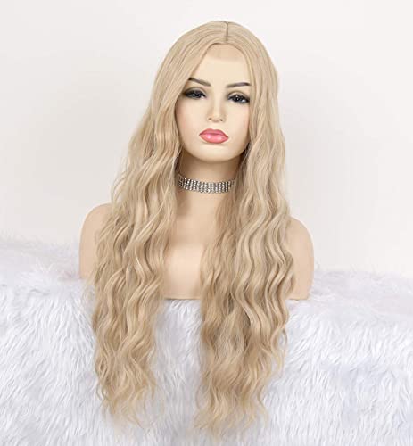 LEMEIZ - Peluca rubia, sin pegamento, para mujer, dorada, pelo rizado suelto, sintético, para disfraz, 61 cm. Modelo LEMEIZ-065.