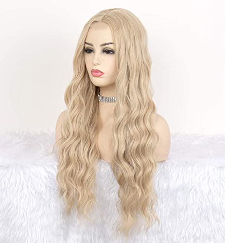 LEMEIZ - Peluca rubia, sin pegamento, para mujer, dorada, pelo rizado suelto, sintético, para disfraz, 61 cm. Modelo LEMEIZ-065.